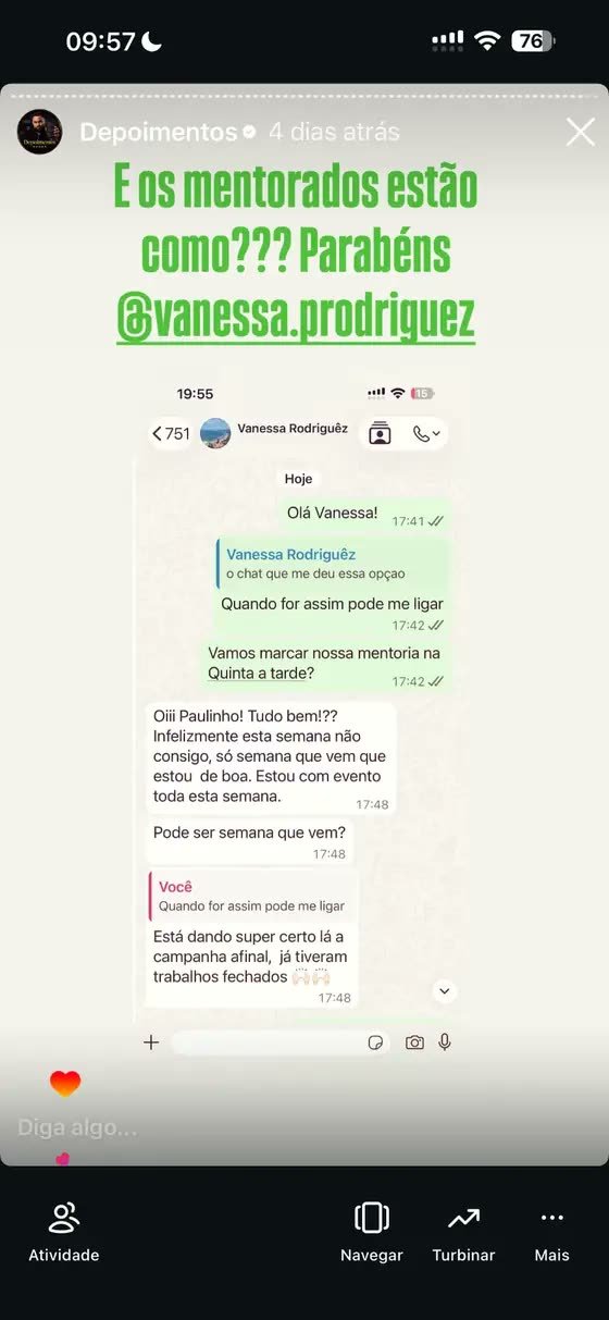 Depoimento de mentorada com campanha dando resultado